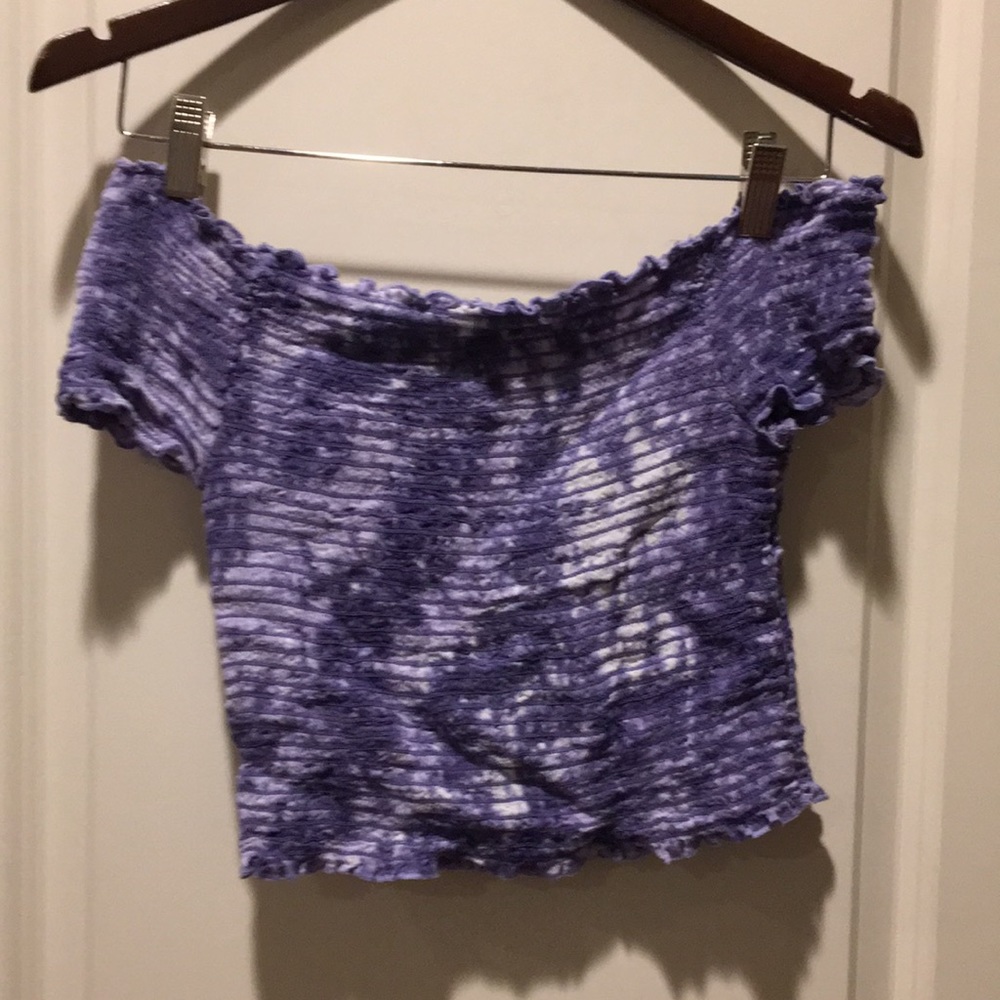 Kendall & Kylie women tie dye off shoulder tube top Ruched size M bluish purple